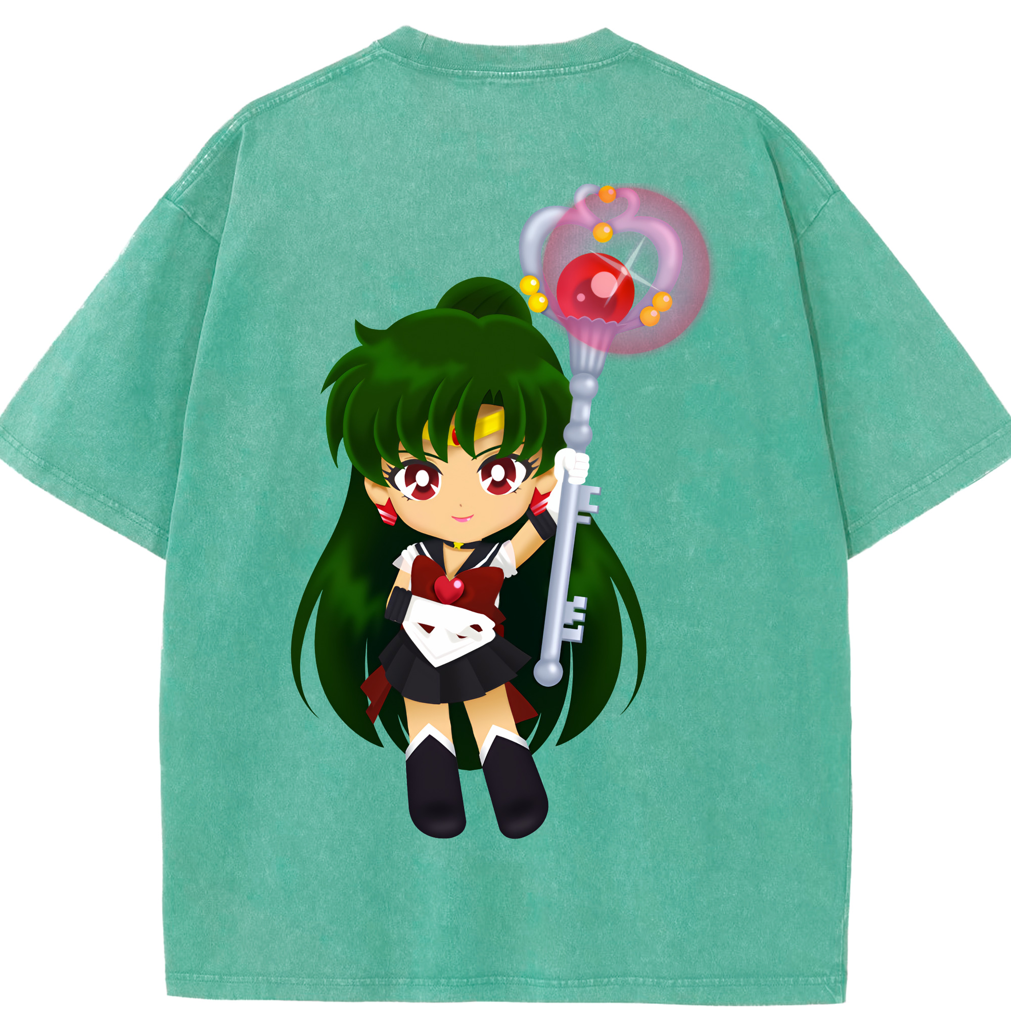 （画像用） 美少女戦士セーラームーン 冥王せつな Sailor Moon Meiou Setsuna 綿100% ヴィンテージ風 半袖Tシャツ（背面プリント）